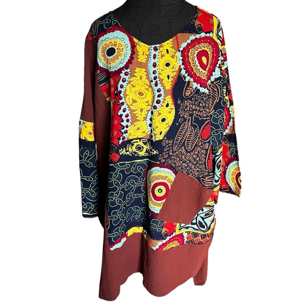 NWT O-Necee Tribal Cotton Linen Blend Tunic Dress 3XL New